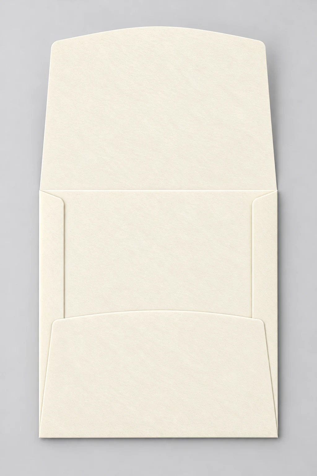 Square envelope with a curved flap and rounded corners