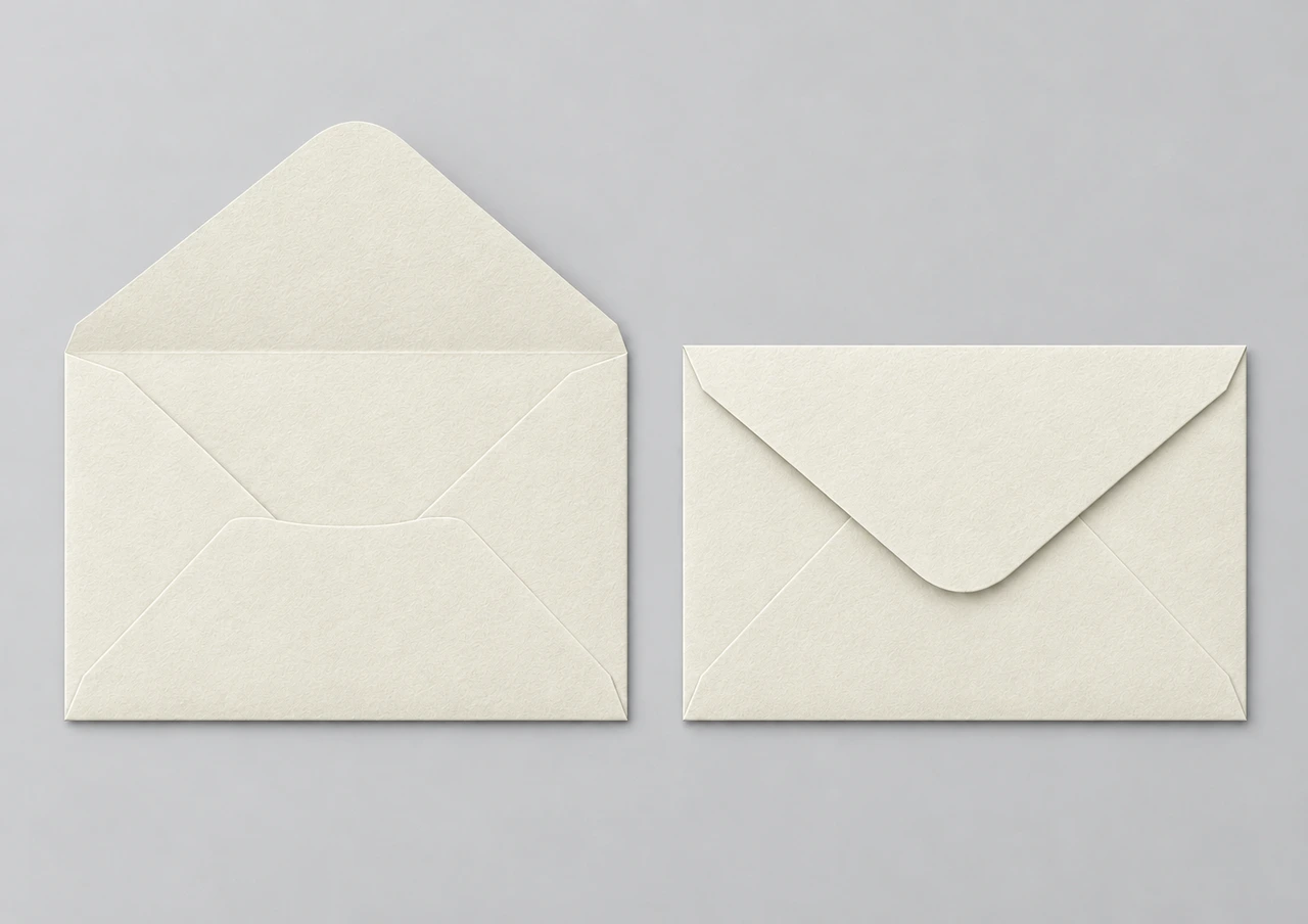 Avorio envelope, open and closed