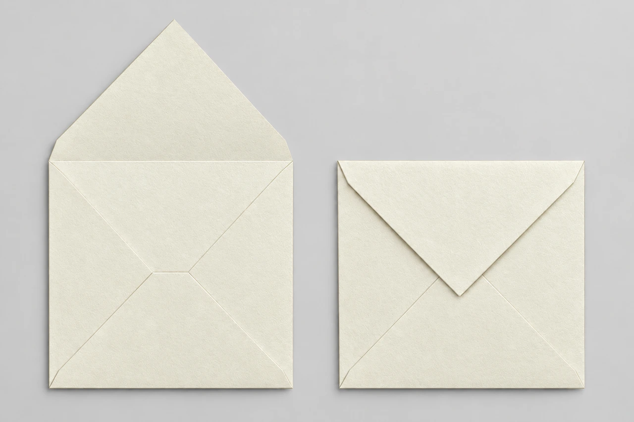 Avorio envelope, open and closed