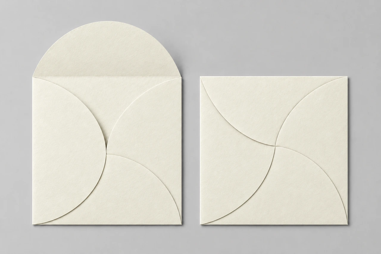 Avorio envelope, open and closed