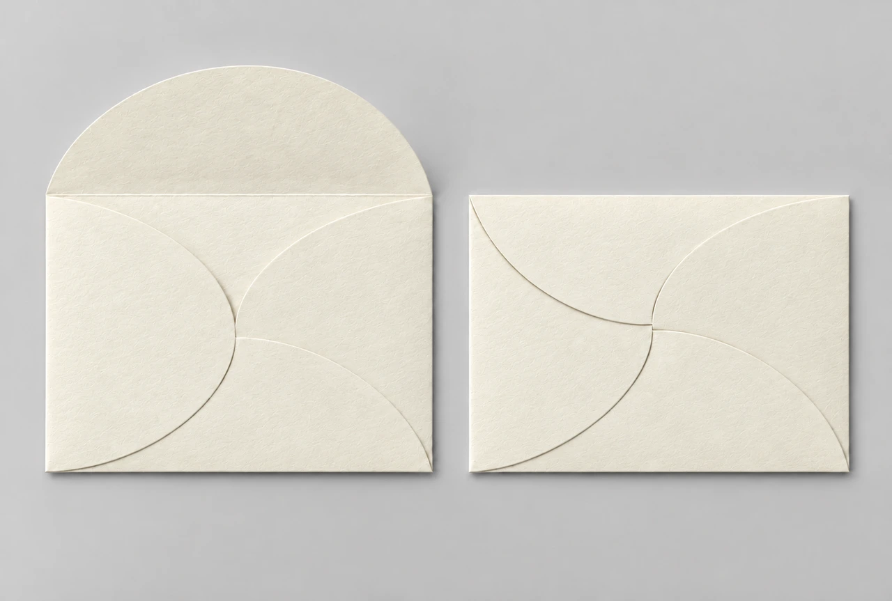 Avorio envelope, open and closed
