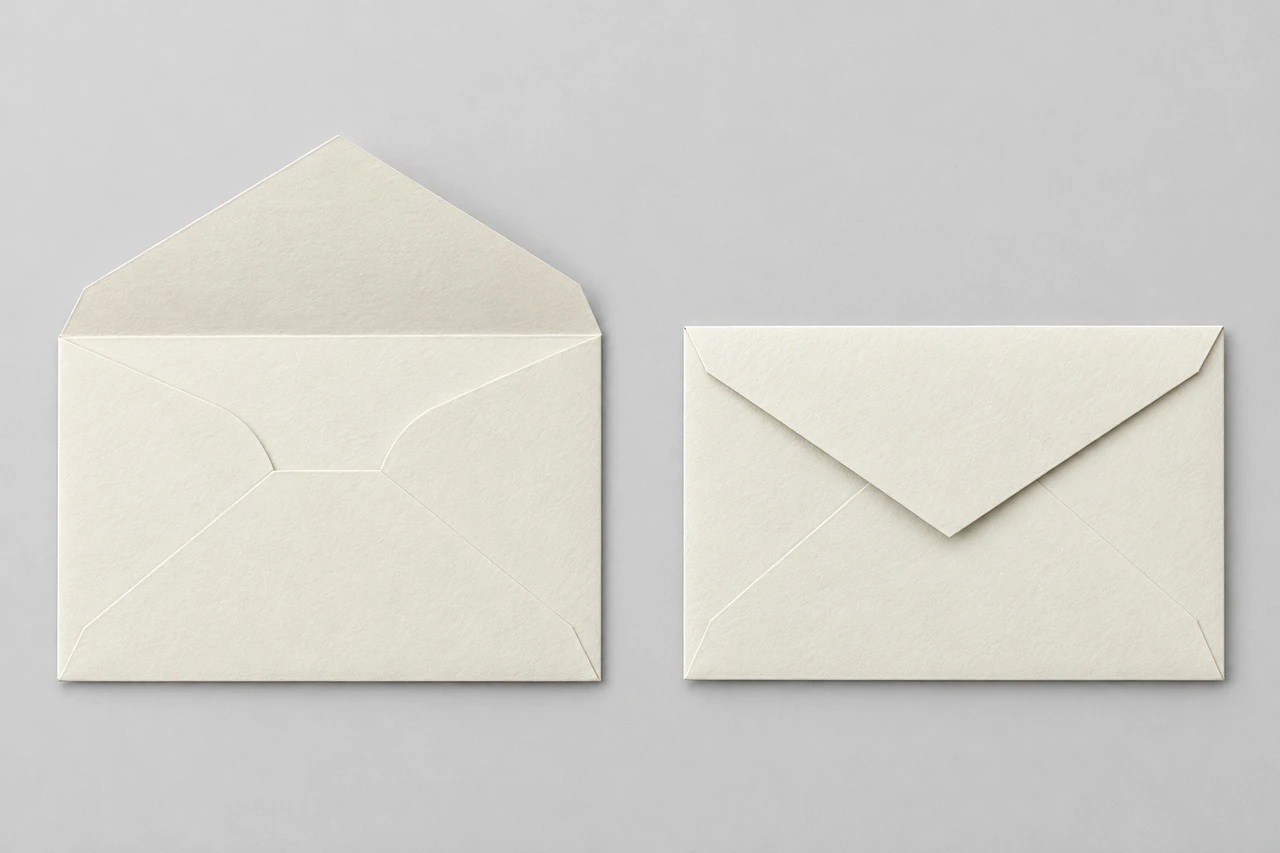 Avorio envelope, open and closed